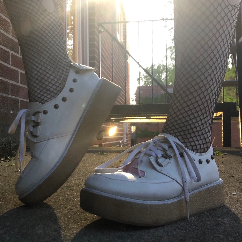 Off White and Pink Cross Creepers